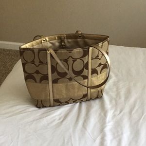 Y2K Coach authentic signature stripe tote handbag metallic copper #G07668-11098